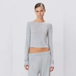 $115 NEW Eterne Heather Grey Long Sleeves Baby Tee Cotton Modal Shirt